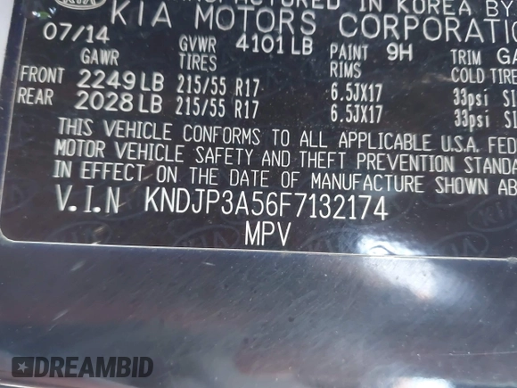 2015 Kia Soul + with VIN KNDJP3A56F7132174, listed as a IAAI auction lot 42009228 with 218,441 mi miles. Bid and sale history available at carsss.com. Image 9.