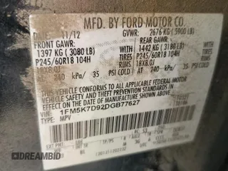 2013 Ford Explorer XLT z VIN 1FM5K7D92DGB77627, wystawiony jako Copart lot #55407715 z przebiegiem 182 730 mil mil oraz Szkoda całkowita • Salvage title. Historia ofert i sprzedaży dostępna na DreamBid. Obrazek 13.
