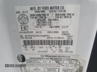 2012 Ford F-150 XL with VIN 1FTFW1EF5CFA48753, listed as a Copart auction lot 49877715 with 245,189 mi miles and Salvage Title. Bid and sale history available at carsss.com. Image 12.