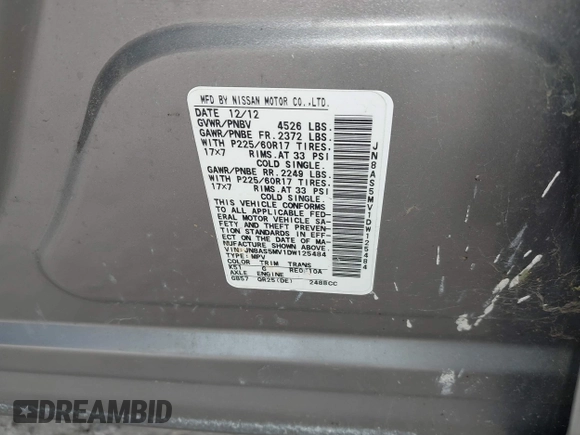 2013 Nissan Rogue SL with VIN JN8AS5MV1DW125484, listed as a IAAI auction lot 41929405 with 130,811 mi miles and . Bid and sale history available at DreamBid. Image 9.