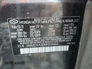 2021 Hyundai Santa Fe SE with VIN 5NMS14AJ0MH334653, listed as a Copart auction lot 51616905 with Not Provided miles and Salvage Title. Bid and sale history available at carsss.com. Image 14.