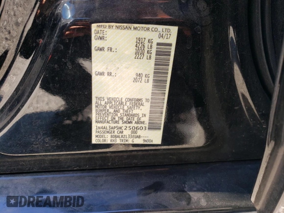 2017 Nissan Altima SR with VIN 1N4AL3AP5HC250603, listed as a Copart auction lot 42342565 with 139,401 mi miles and Salvage Title. Bid and sale history available at DreamBid. Image 14.