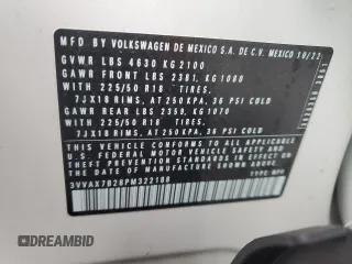 2023 Volkswagen Taos S с VIN 3VVAX7B28PM322188, выставлен на аукционе Copart как лот 43559395 с пробегом 16 980 миль миль и На запчасти • Non repairable. История ставок и продаж доступна на DreamBid. Изображение 15.
