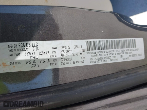 2017 Dodge Grand Caravan SE with VIN 2C4RDGBG1HR558827, listed as a IAAI auction lot 42020782 with Not Provided miles and . Bid and sale history available at DreamBid. Image 9.
