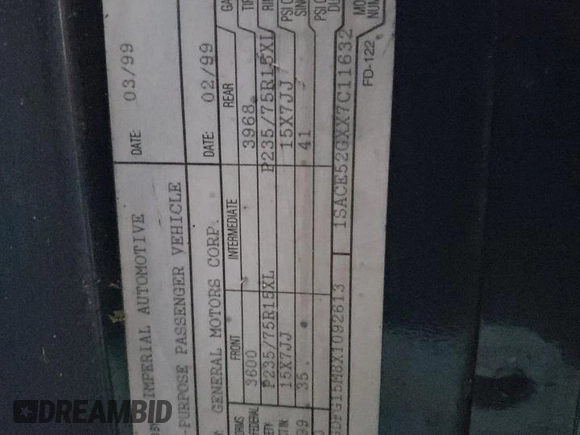 1999 GMC Savana Cargo Van YF7 with VIN 1GDFG15M8X1092613, listed as a Copart auction lot 83630704 with 152,020 mi miles and Salvage Title. Bid and sale history available at carsss.com. Image 15.