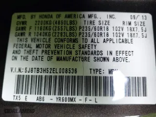 2014 Acura RDX Tech Pkg with VIN 5J8TB3H52EL008536, listed as a IAAI auction lot 41622588 with 126,909 mi miles. Bid and sale history available at carsss.com. Image 9.