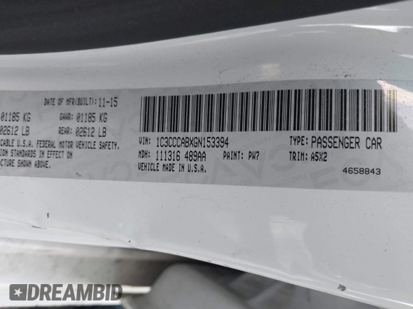 2016 Chrysler 200 Limited with VIN 1C3CCCABXGN153394, listed as a IAAI auction lot 41071024 with 132,146 mi miles. Bid and sale history available at carsss.com. Image 9.