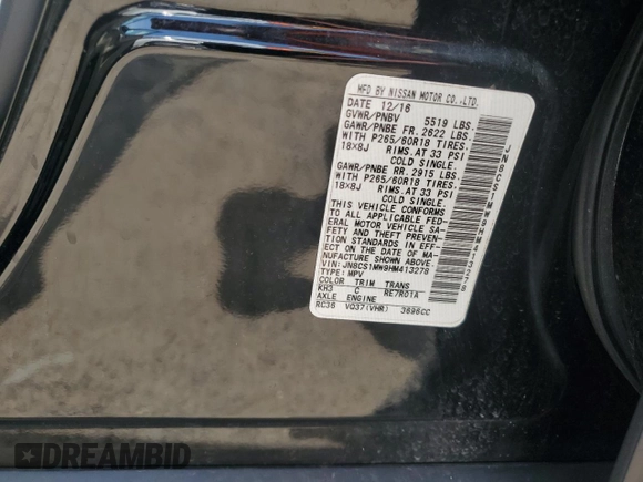 2017 Infiniti QX70 с VIN JN8CS1MW9HM413278, выставлен на аукционе Copart как лот 62882325 с пробегом 89 225 миль миль и Списание • Salvage title. История ставок и продаж доступна на DreamBid. Изображение 13.