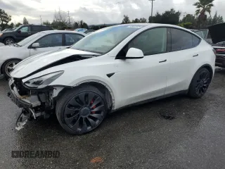 2022 Tesla Model Y Performance with VIN 7SAYGDEF3NF390848, listed as a Copart auction lot 49441025 with 42,488 mi miles and Salvage Title. Bid and sale history available at DreamBid. Image 1.