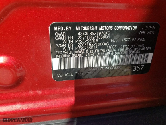 2021 Mitsubishi Outlander Sport ES with VIN JA4APUAU7MU028332, listed as a Copart auction lot 46751425 with 72,297 mi miles and Salvage Title. Bid and sale history available at carsss.com. Image 16.