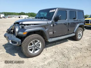 2018 Jeep Wrangler Unlimited Sahara z VIN 1C4HJXEG5JW221302, wystawiony jako Copart lot #58010785 z przebiegiem 96 211 mil mil oraz Szkoda całkowita • Salvage title. Historia ofert i sprzedaży dostępna na DreamBid. Obrazek 1.