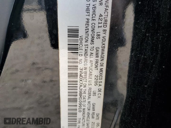 2011 Volkswagen Jetta SE с VIN 3VWDX7AJ9BM109910, выставлен на аукционе Copart как лот 56652785 с пробегом 103 377 миль миль и Списание • Salvage title. История ставок и продаж доступна на DreamBid. Изображение 12.