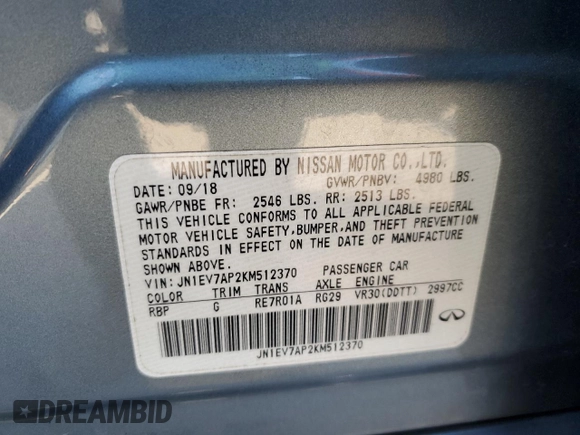 2019 Infiniti Q50 3.0t LUXE with VIN JN1EV7AP2KM512370, listed as a Copart auction lot 83541244 with 101,366 mi miles and Clean Title. Bid and sale history available at carsss.com. Image 13.