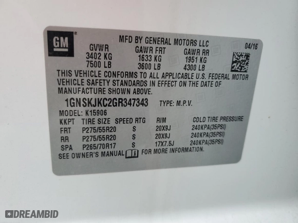 2016 Chevrolet Suburban LTZ with VIN 1GNSKJKC2GR347343, listed as a Copart auction lot 43932555 with 150,628 mi miles and Salvage Title. Bid and sale history available at carsss.com. Image 14.
