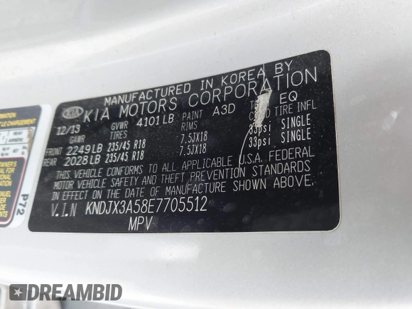 2014 Kia Soul + with VIN KNDJX3A58E7705512, listed as a IAAI auction lot 42201110 with 145,709 mi miles and . Bid and sale history available at DreamBid. Image 9.