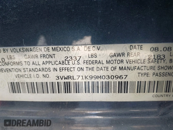 2009 Volkswagen Jetta TDI with VIN 3VWRL71K99M030967, listed as a IAAI auction lot 42759631 with 152,336 mi miles and . Bid and sale history available at DreamBid. Image 9.