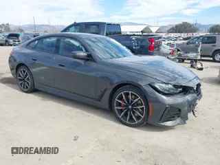 2023 BMW i4 M50 with VIN WBY33AW01PFR39908, listed as a IAAI auction lot 41598780 with 13,270 mi miles. Bid and sale history available at carsss.com. Image 1.