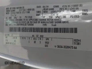 2019 Ford F-250 XL с VIN 1FT7W2B65KEE73554, выставлен на аукционе IAAI как лот 42523527 с пробегом 260 323 миль миль и . История ставок и продаж доступна на DreamBid. Изображение 8.