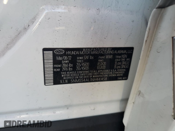 2022 Hyundai Santa Fe Calligraphy with VIN 5NMS54AL1NH441458, listed as a Copart auction lot 84465554 with 42,150 mi miles and Salvage Title. Bid and sale history available at carsss.com. Image 14.
