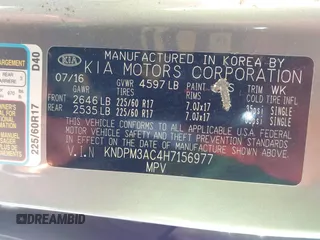 2017 Kia Sportage LX with VIN KNDPM3AC4H7156977, listed as a IAAI auction lot 41851476 with 101,778 mi miles. Bid and sale history available at carsss.com. Image 9.