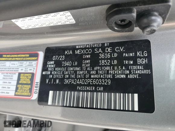 2023 Kia Rio S with VIN 3KPA24AD2PE603329, listed as a Copart auction lot 46631815 with 14,633 mi miles and Salvage Title. Bid and sale history available at carsss.com. Image 12.