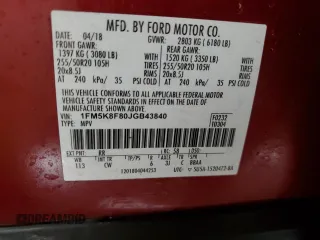 2018 Ford Explorer Limited with VIN 1FM5K8F80JGB43840, listed as a Copart auction lot 59131435 with 98,403 mi miles and Salvage title. Bid and sale history available at DreamBid. Image 13.
