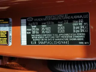 2025 Hyundai Santa Fe Calligraphy z VIN 5NMP54GL3SH074443, wystawiony jako Copart lot #49164985 z przebiegiem 295 mil mil oraz Szkoda całkowita • Salvage title. Historia ofert i sprzedaży dostępna na DreamBid. Obrazek 15.