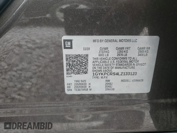 2020 Cadillac XT6 FWD Premium Luxury with VIN 1GYKPCRS4LZ133123, listed as a Copart auction lot 59411115 with 64,463 mi miles and Salvage title. Bid and sale history available at DreamBid. Image 13.