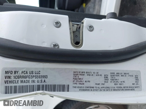 2023 Ram 1500 Tradesman with VIN 1C6RR6FG3PS593993, listed as a IAAI auction lot 41757036 with 28,654 mi miles and . Bid and sale history available at DreamBid. Image 9.