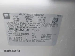 2011 GMC Terrain SLT-1 with VIN 2CTFLUE5XB6201691, listed as a IAAI auction lot 41843933 with 108,647 mi miles and . Bid and sale history available at carsss.com. Image 9.