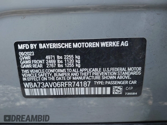 2024 BMW 4 Series 430i xDrive with VIN WBA73AV06RFR74187, listed as a IAAI auction lot 42017366 with 19,325 mi miles. Bid and sale history available at carsss.com. Image 9.