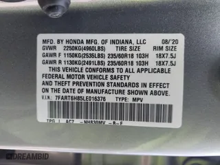 2020 Honda CR-V Hybrid EX-L with VIN 7FART6H85LE016376, listed as a IAAI auction lot 41342058 with 31,344 mi miles. Bid and sale history available at carsss.com. Image 9.