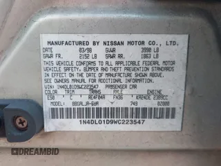 1998 Nissan Altima XE with VIN 1N4DL01D9WC223547, listed as a IAAI auction lot 41275743 with 178,699 mi miles. Bid and sale history available at carsss.com. Image 9.