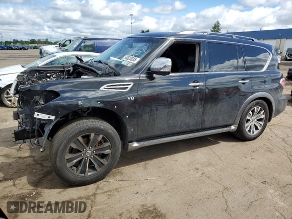 2017 Nissan Armada Platinum z VIN JN8AY2NCXH9504904, wystawiony jako Copart lot #58023935 z przebiegiem Nie podano mil oraz Szkoda całkowita • Salvage title. Historia ofert i sprzedaży dostępna na DreamBid. Obrazek 1.