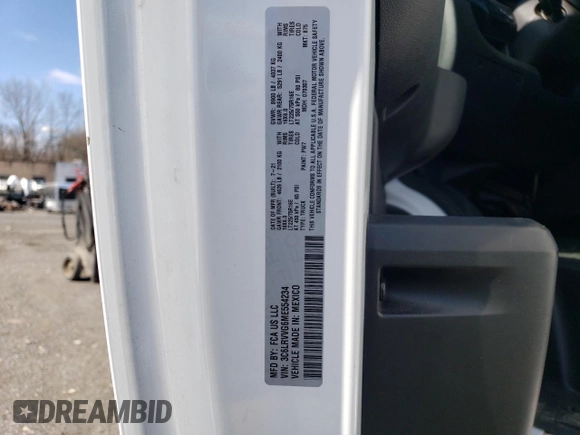2021 Ram ProMaster Cargo with VIN 3C6LRVVG6ME554234, listed as a Copart auction lot 51424815 with 74,691 mi miles and Salvage Title. Bid and sale history available at DreamBid. Image 12.