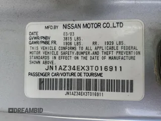 2003 Nissan 350Z Touring z VIN JN1AZ34EX3T016911, wystawiony jako Copart lot #54019395 z przebiegiem 163 228 mil mil oraz Czysty tytuł • Clean title. Historia ofert i sprzedaży dostępna na DreamBid. Obrazek 12.