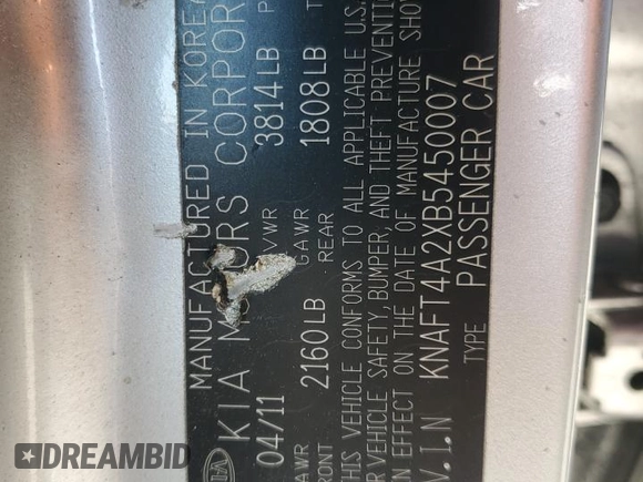 2011 Kia Forte LX with VIN KNAFT4A2XB5450007, listed as a Copart auction lot 73014424 with 160,120 mi miles and Salvage Title. Bid and sale history available at carsss.com. Image 12.