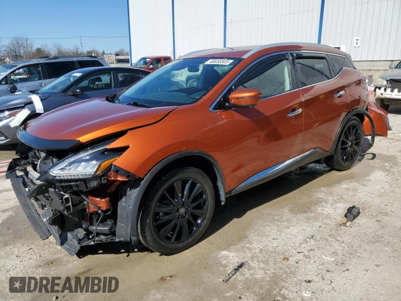 2020 Nissan Murano Platinum z VIN 5N1AZ2DS7LN103940, wystawiony jako Copart lot #46650505 z przebiegiem 43 564 mil mil oraz Szkody całkowita. Historia ofert i sprzedaży dostępna na DreamBid. Obrazek 1.