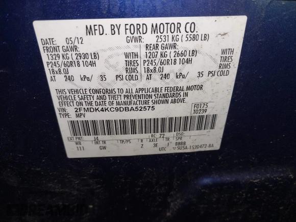 2013 Ford Edge Limited with VIN 2FMDK4KC9DBA52575, listed as a IAAI auction lot 41744647 with 160,678 mi miles. Bid and sale history available at carsss.com. Image 9.