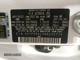 2022 Kia Telluride SX with VIN 5XYP5DHC3NG290774, listed as a Copart auction lot 44410995 with 31,588 mi miles and Salvage Title. Bid and sale history available at carsss.com. Image 13.