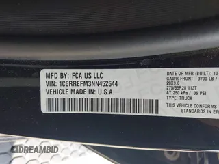 2022 Ram 1500 Lone Star with VIN 1C6RREFM3NN452644, listed as a IAAI auction lot 42462979 with 36,134 mi miles and . Bid and sale history available at DreamBid. Image 9.