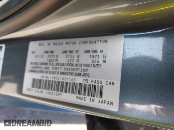 2012 Mazda 3 i Touring with VIN JM1BL1V83C1601163, listed as a IAAI auction lot 41882871 with 127,425 mi miles and . Bid and sale history available at DreamBid. Image 9.