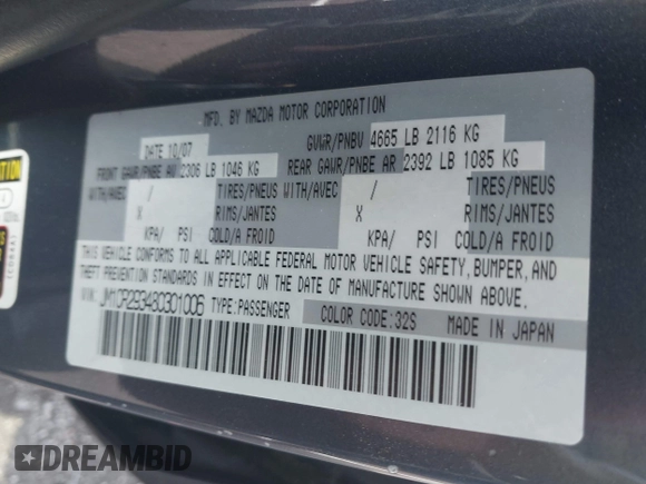 2008 Mazda 5 Sport with VIN JM1CR293480301006, listed as a IAAI auction lot 42385423 with 196,067 mi miles and . Bid and sale history available at DreamBid. Image 9.