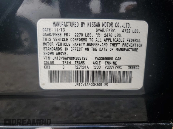 2013 Infiniti G37 Sedan Journey with VIN JN1CV6AP0DM305125, listed as a Copart auction lot 55065035 with Not Provided miles and Clean Title. Bid and sale history available at carsss.com. Image 12.