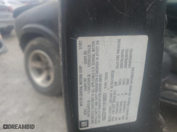 2001 Chevrolet S-10 with VIN 1GCCS195118190521, listed as a Copart auction lot 43793395 with 0 mi miles and Salvage Title. Bid and sale history available at carsss.com. Image 12.