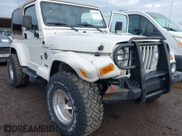 2002 Jeep Wrangler Sahara with VIN 1J4FA59S02P760345, listed as a IAAI auction lot 41634902 with 123,506 mi miles. Bid and sale history available at carsss.com. Image 6.