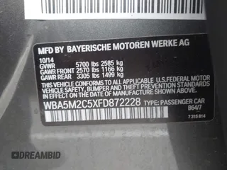 2015 BMW 5 Series 535i Gran Turismo z VIN WBA5M2C5XFD872228, wystawiony jako IAAI lot #42737501 z przebiegiem 71 027 mil mil oraz . Historia ofert i sprzedaży dostępna na DreamBid. Obrazek 9.