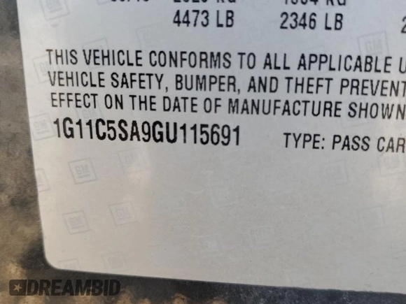 2016 Chevrolet Malibu Limited LT with VIN 1G11C5SA9GU115691, listed as a Copart auction lot 68069824 with 125,378 mi miles and Salvage Title. Bid and sale history available at carsss.com. Image 13.