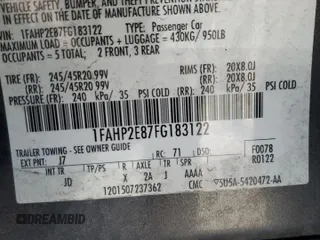 2015 Ford Taurus SEL с VIN 1FAHP2E87FG183122, выставлен на аукционе Copart как лот 62878955 с пробегом 94 374 миль миль и Списание • Salvage title. История ставок и продаж доступна на DreamBid. Изображение 13.