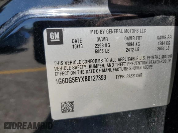 2011 Cadillac CTS Luxury with VIN 1G6DG5EYXB0127398, listed as a Copart auction lot 56472925 with 148,633 mi miles and Salvage title. Bid and sale history available at DreamBid. Image 13.